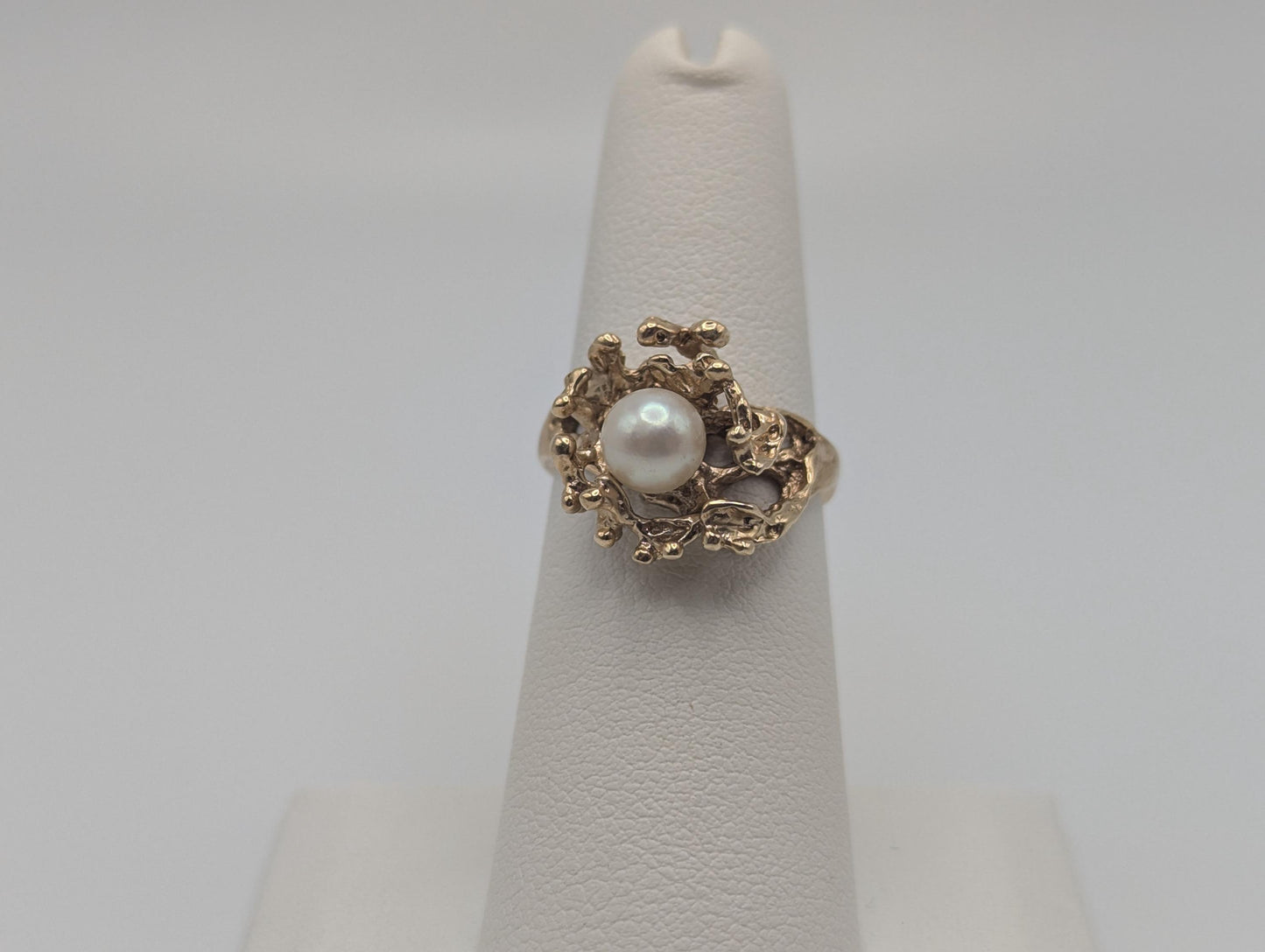 14k Yellow Gold Vintage Pearl Nugget Cluster Ring Cocktail Statement Vintage Ring.
