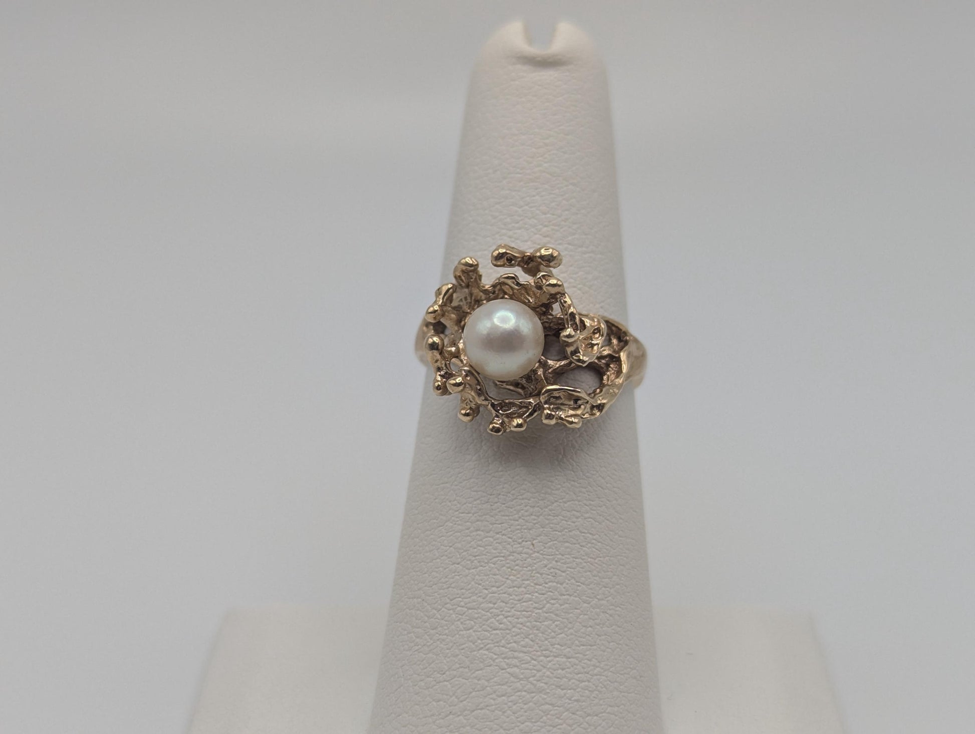 14k Yellow Gold Vintage Pearl Nugget Cluster Ring Cocktail Statement Vintage Ring.