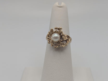 14k Yellow Gold Vintage Pearl Nugget Cluster Ring Cocktail Statement Vintage Ring.