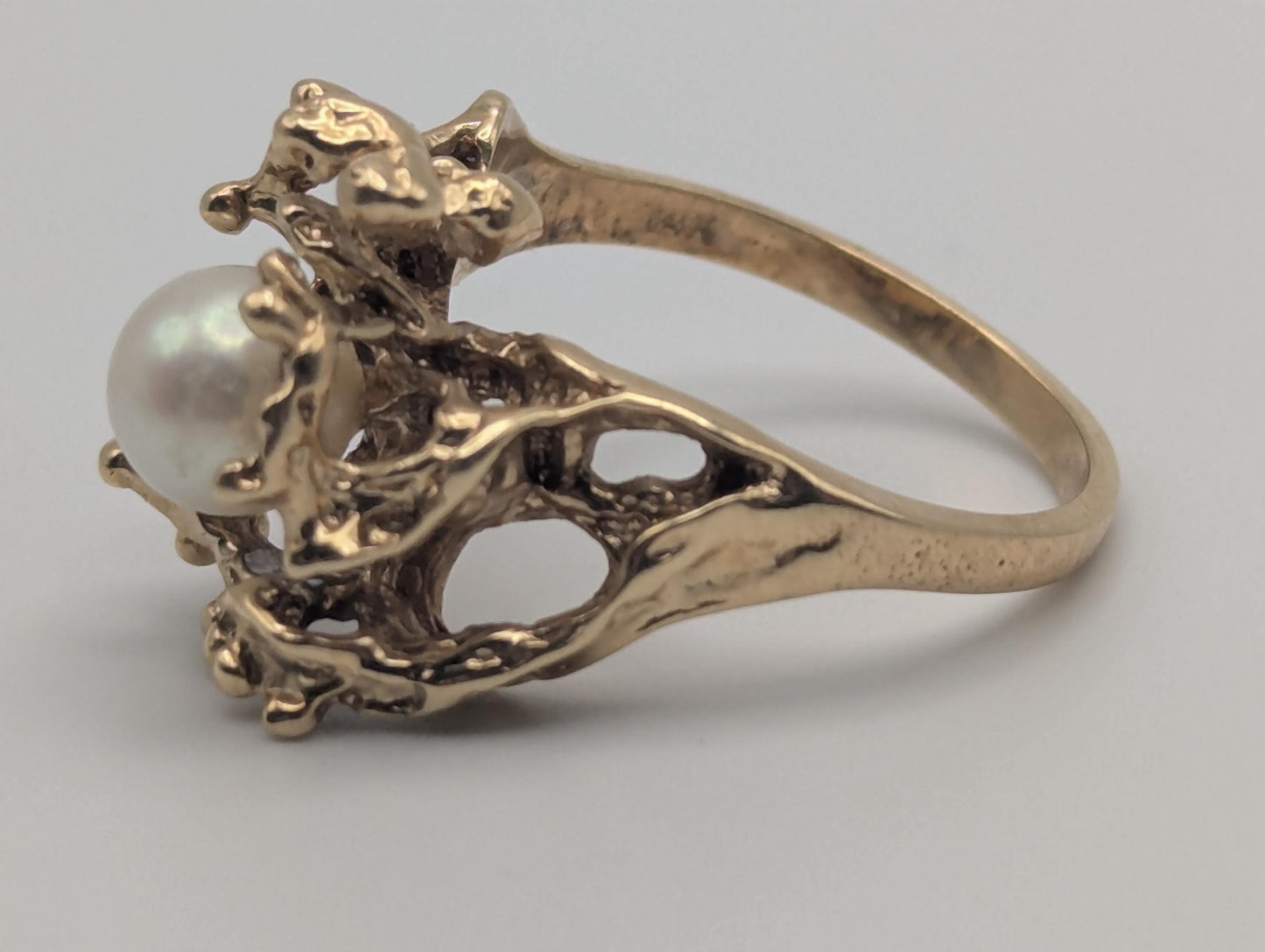 14k Yellow Gold Vintage Pearl Nugget Cluster Ring Cocktail Statement Vintage Ring.