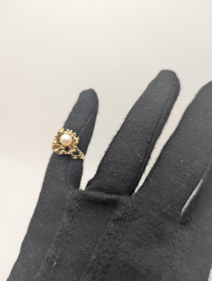 14k Yellow Gold Vintage Pearl Nugget Cluster Ring Cocktail Statement Vintage Ring.