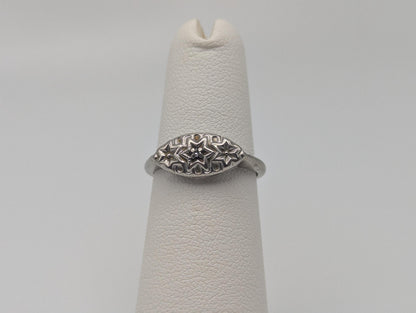 Art Deco 14k White Gold Star Design Diamond Ring Vintage Star Ring.