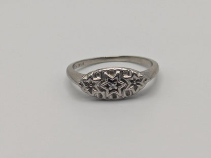 Art Deco 14k White Gold Star Design Diamond Ring Vintage Star Ring.
