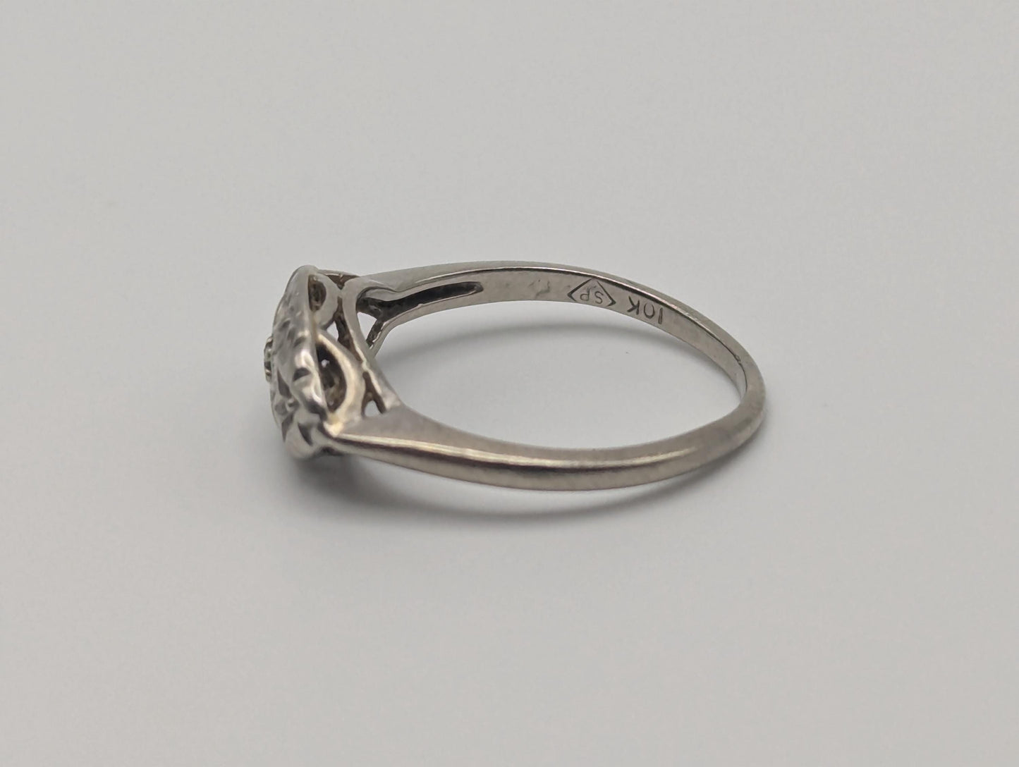 Art Deco 14k White Gold Star Design Diamond Ring Vintage Star Ring.