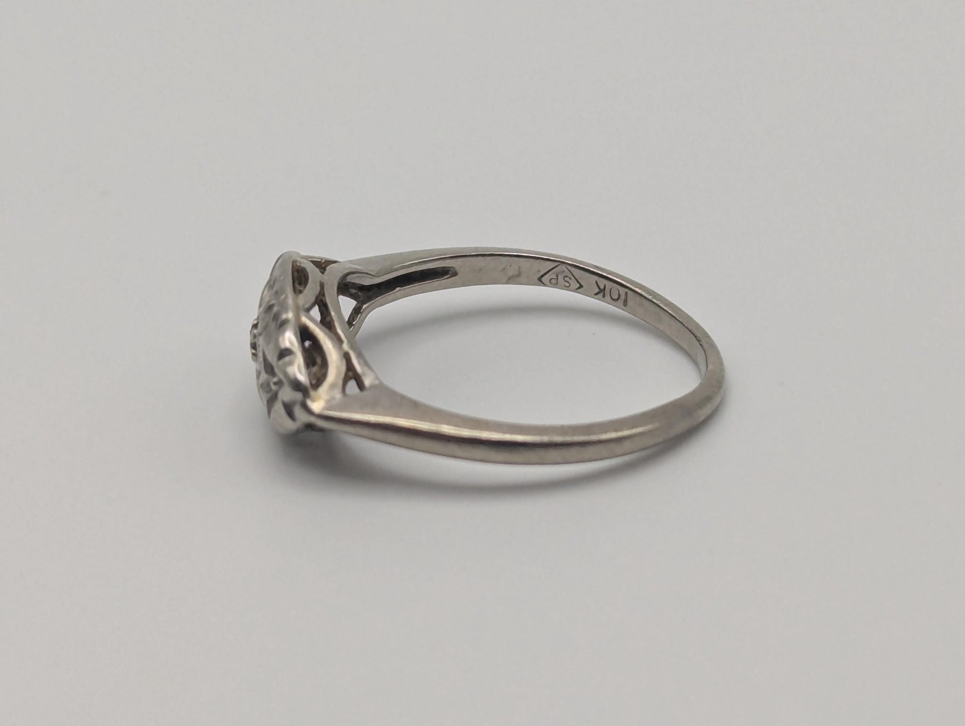 Art Deco 14k White Gold Star Design Diamond Ring Vintage Star Ring.