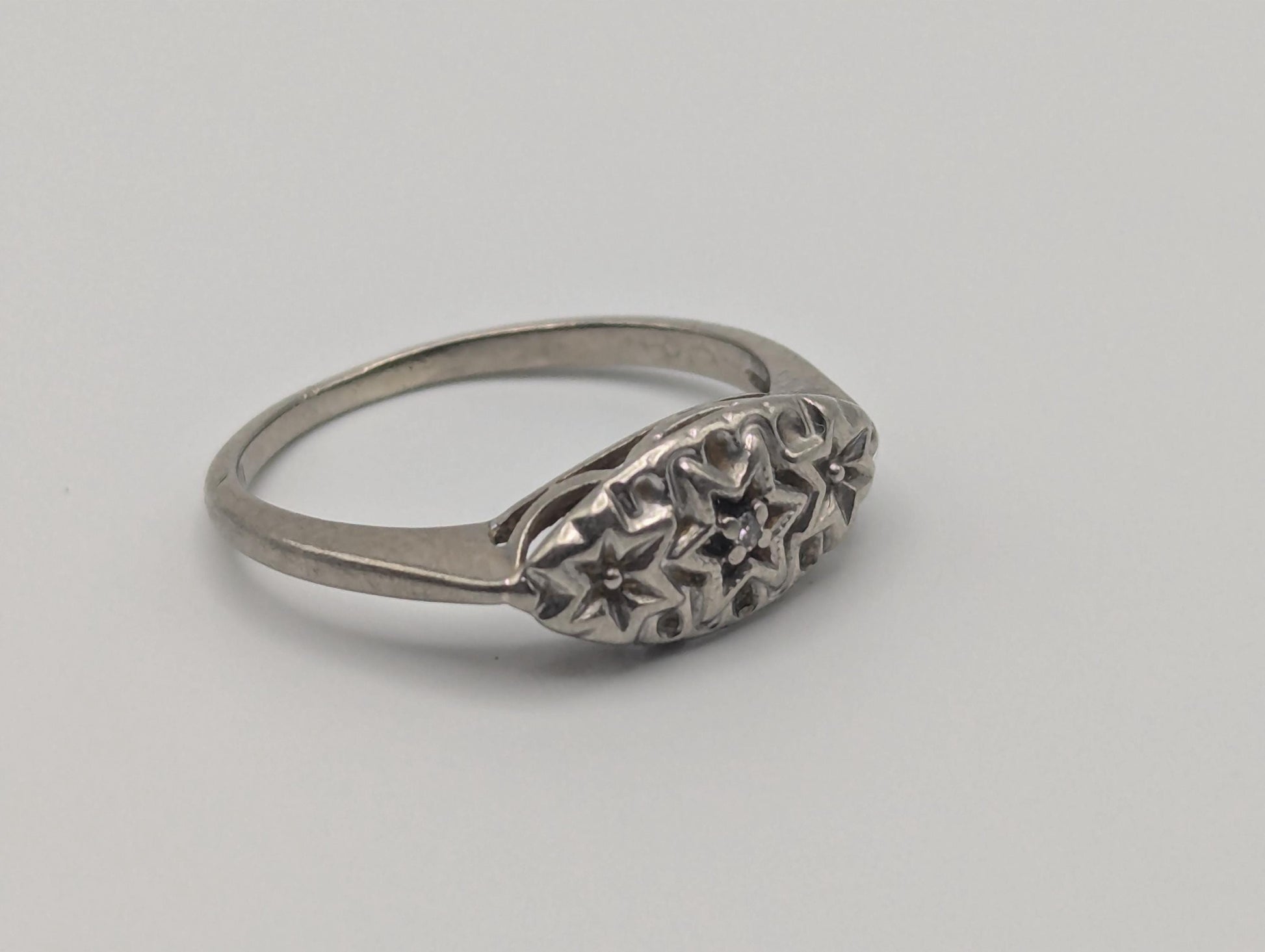 Art Deco 14k White Gold Star Design Diamond Ring Vintage Star Ring.