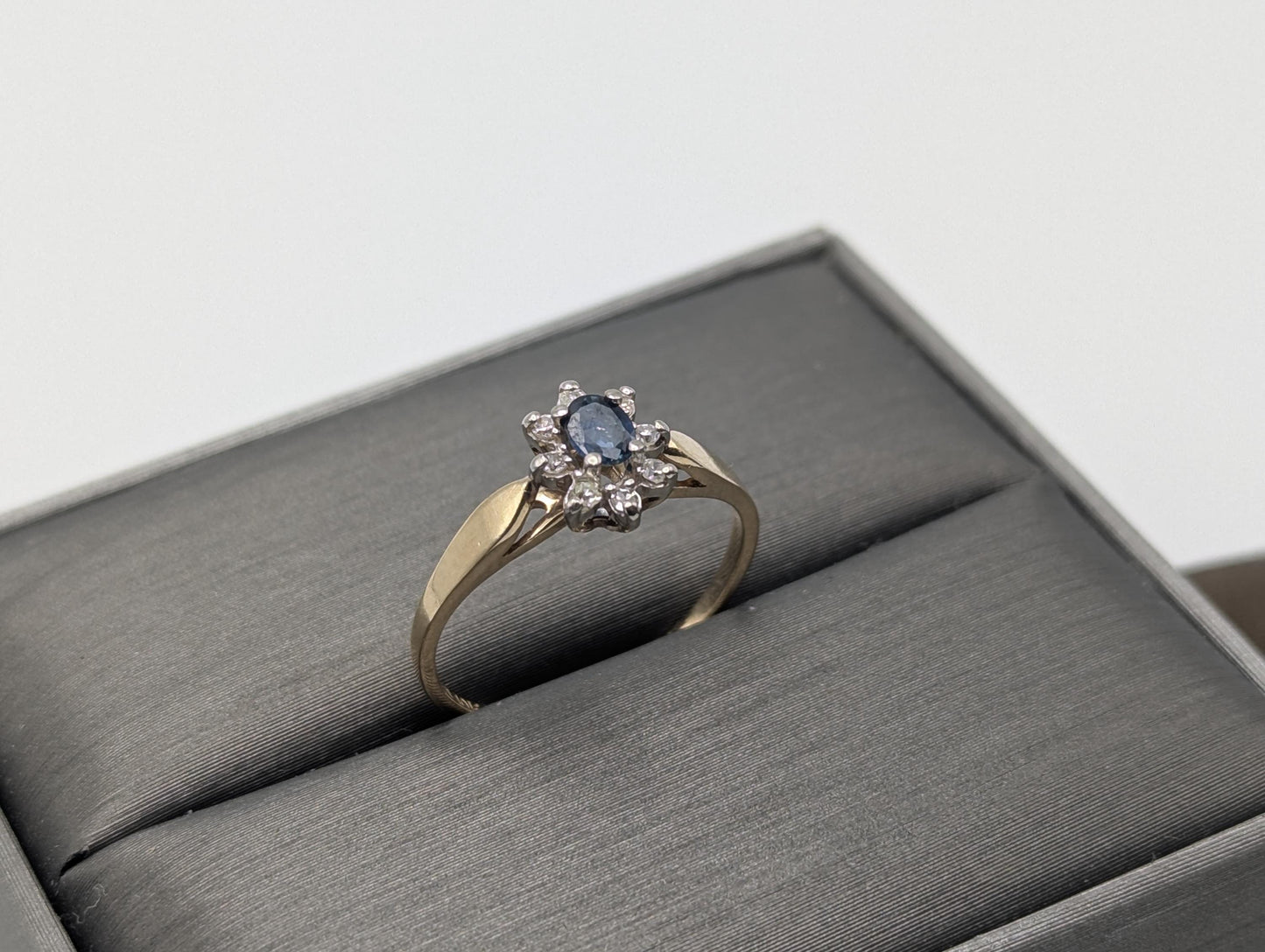 10k Yellow Gold Blue Sapphire Diamond Wedding Love Ring Promise Band