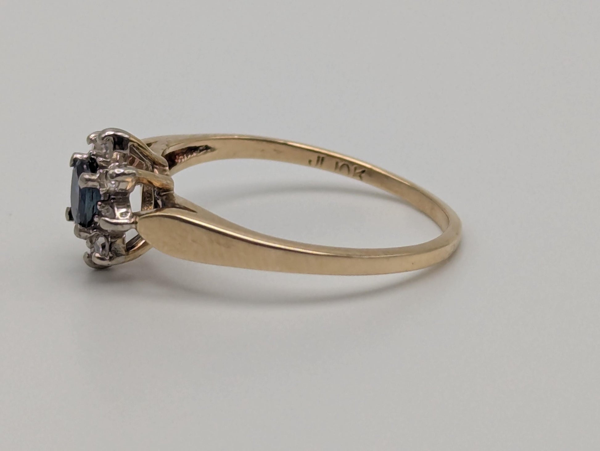 10k Yellow Gold Blue Sapphire Diamond Wedding Love Ring Promise Band