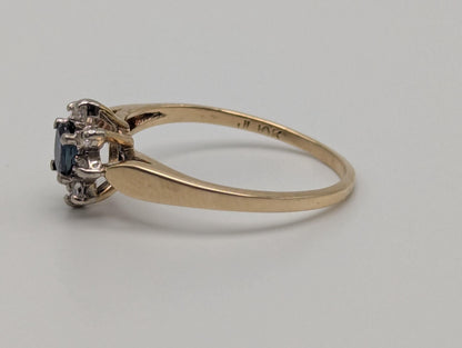 10k Yellow Gold Blue Sapphire Diamond Wedding Love Ring Promise Band