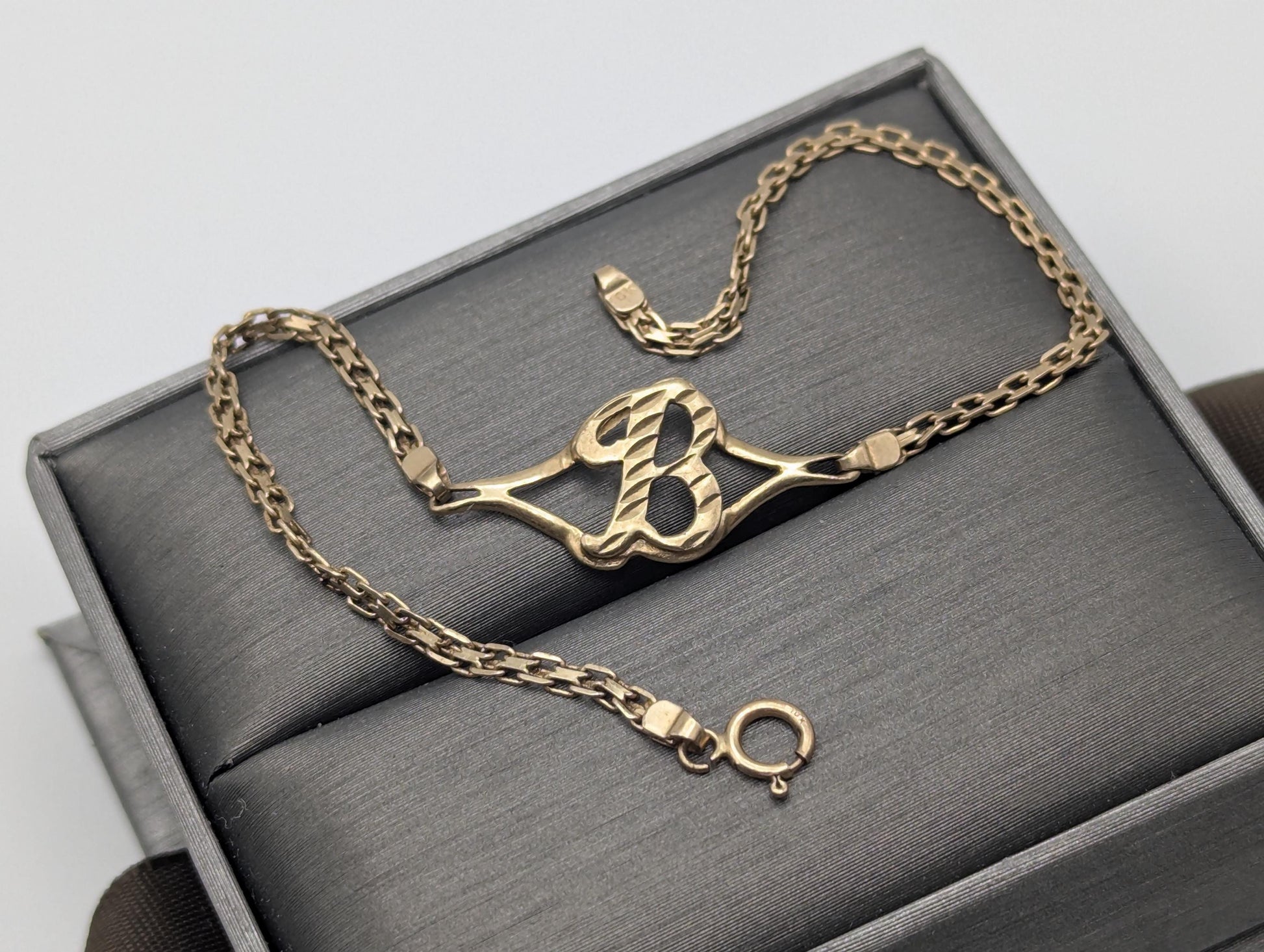 10k Yellow Gold Initial B Tennis Bracelet 6.5" Rectangle Link Bracelet