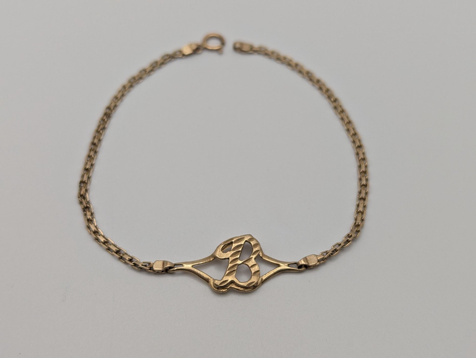 10k Yellow Gold Initial B Tennis Bracelet 6.5" Rectangle Link Bracelet