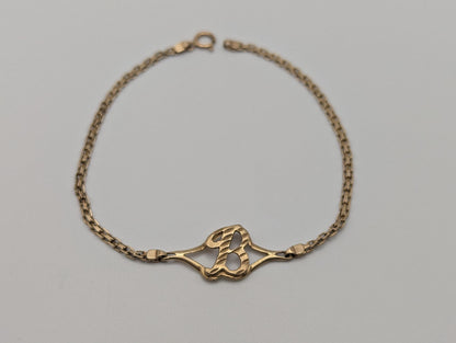 10k Yellow Gold Initial B Tennis Bracelet 6.5" Rectangle Link Bracelet