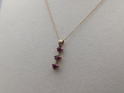 10k Gold Diamond & Ruby 3 Heat Love Stone Journey Necklace Pendant Yellow Gold Chain