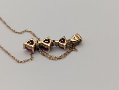 10k Gold Diamond & Ruby 3 Heat Love Stone Journey Necklace Pendant Yellow Gold Chain