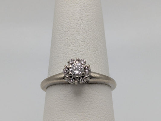 14k White Gold Diamond Flower Ring Promise Engagement Daisy Wedding Band.