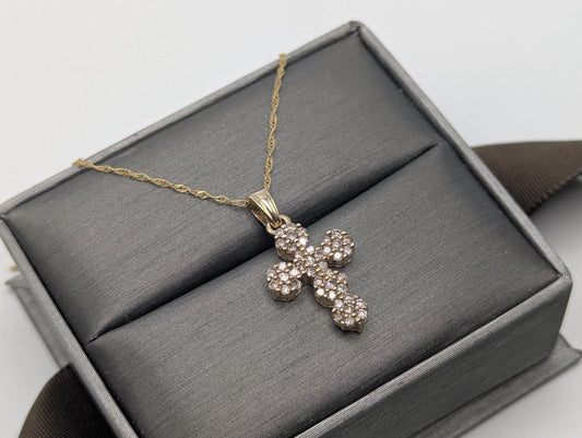 10k Yellow Gold .65ctw Diamond Cross Pendant Necklace 17 " Crucifix Necklace