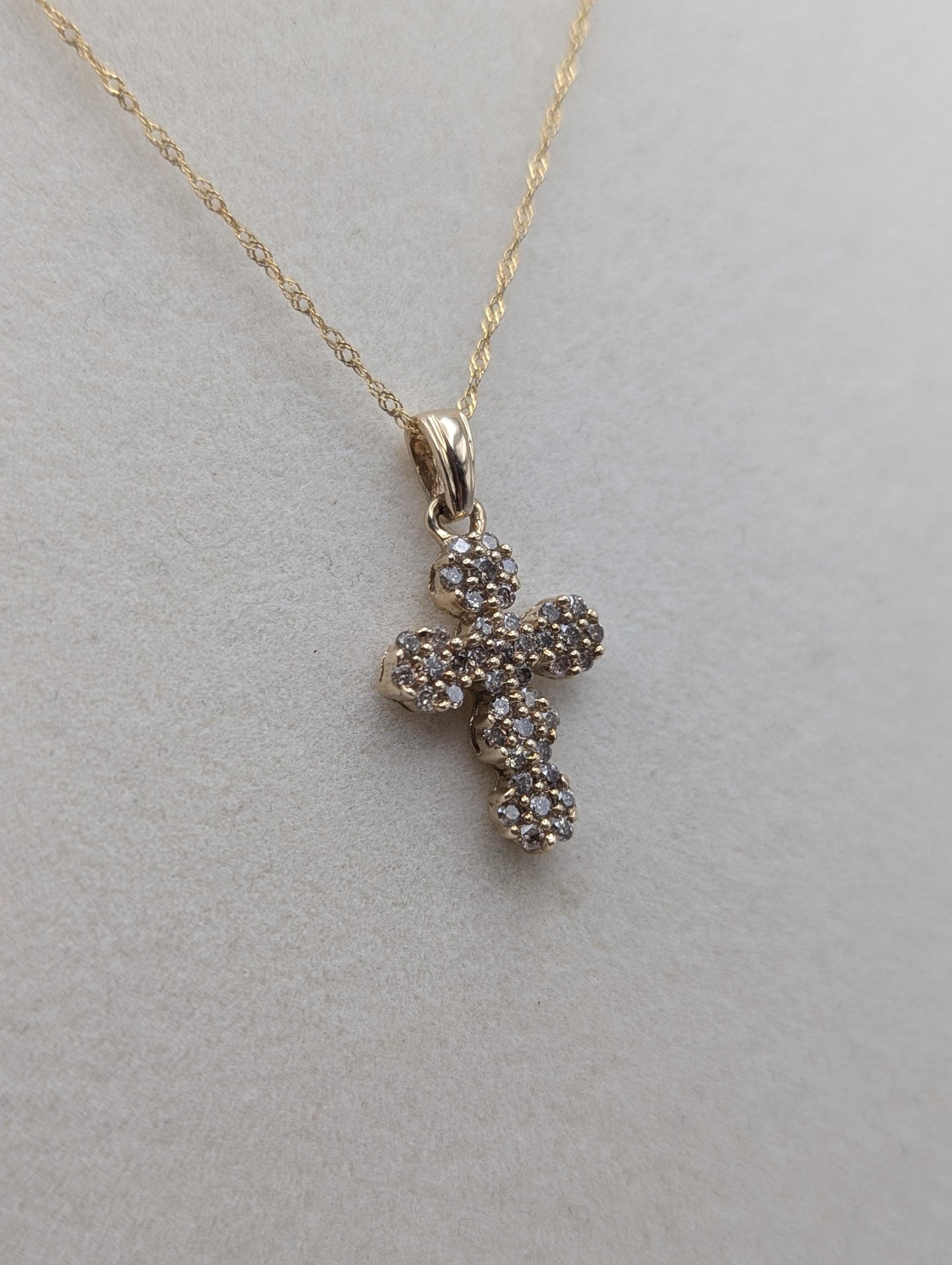 10k Yellow Gold .65ctw Diamond Cross Pendant Necklace 17 " Crucifix Necklace