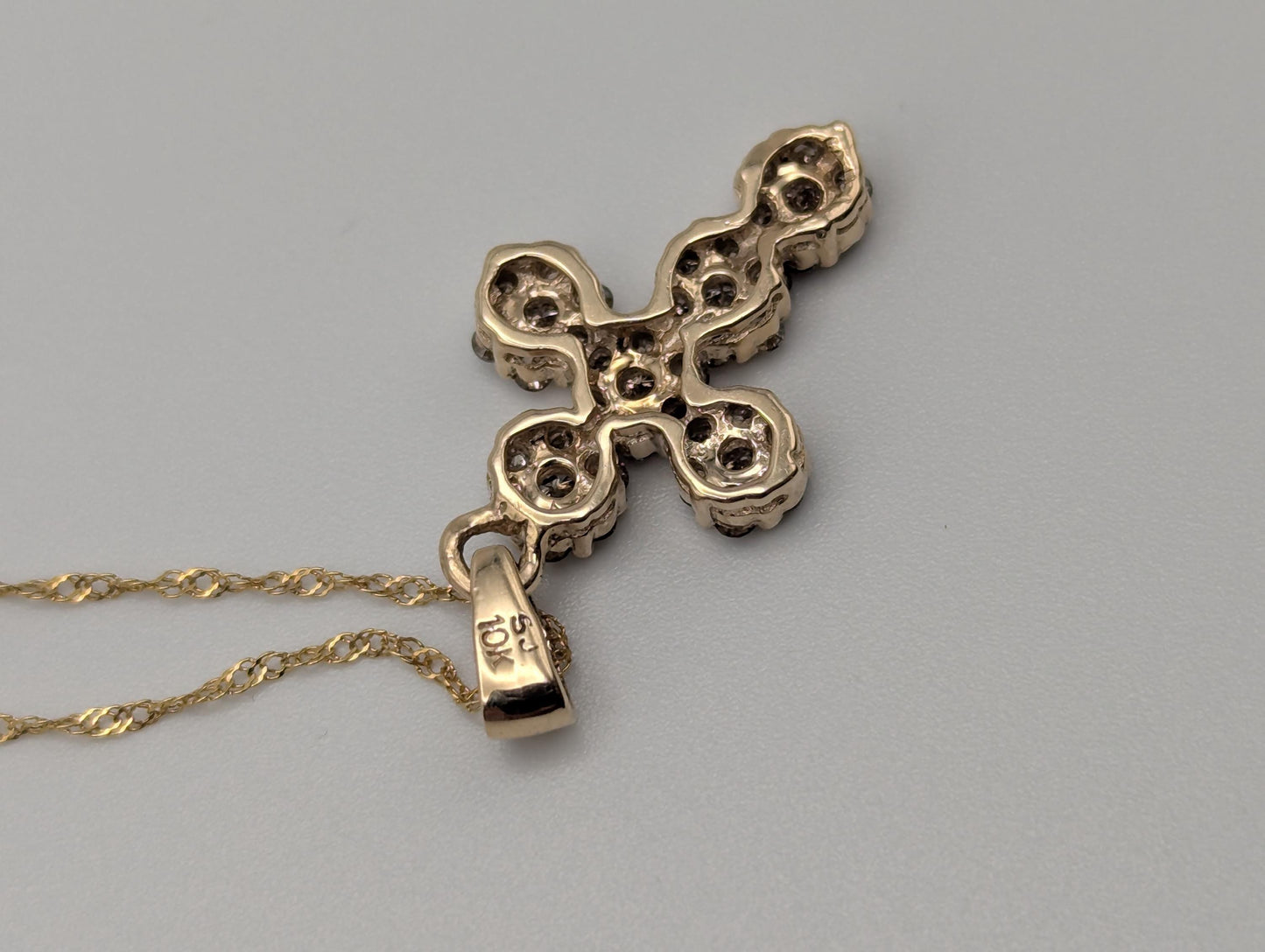 10k Yellow Gold .65ctw Diamond Cross Pendant Necklace 17 " Crucifix Necklace