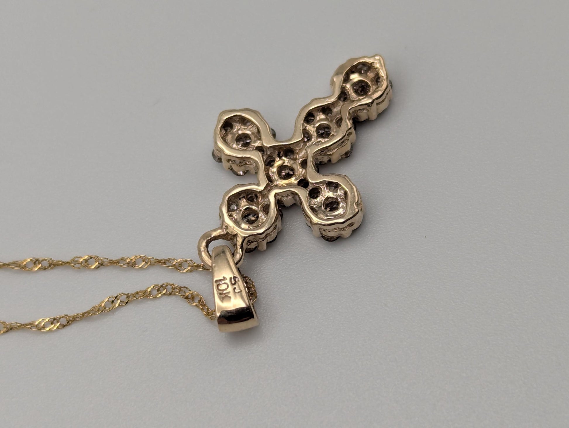 10k Yellow Gold .65ctw Diamond Cross Pendant Necklace 17 " Crucifix Necklace