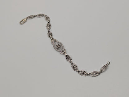 Art Deco 14k White Gold Camphor Diamond Bracelet 6" Vintage Crystal Filigree