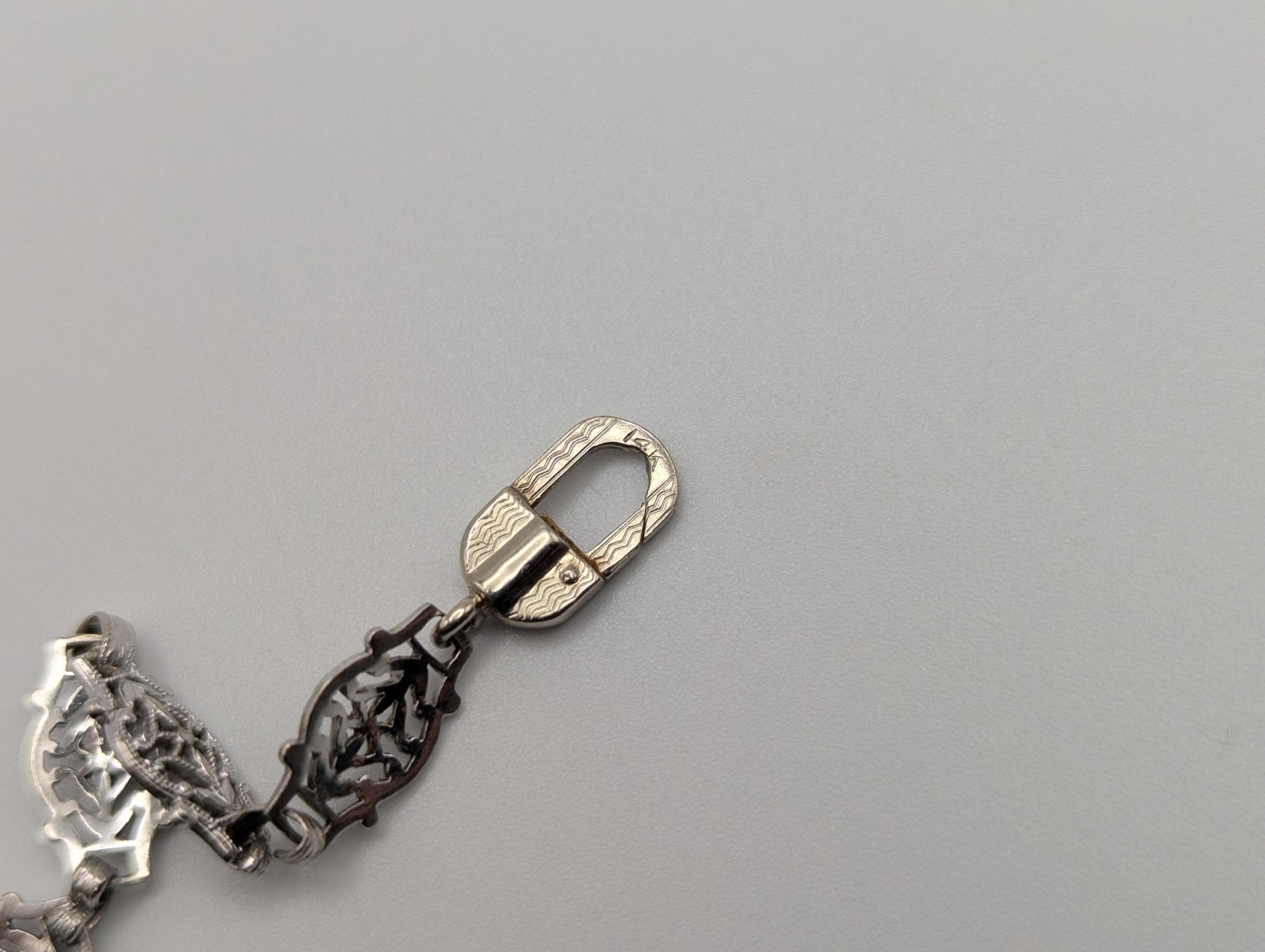 Art Deco 14k White Gold Camphor Diamond Bracelet 6" Vintage Crystal Filigree