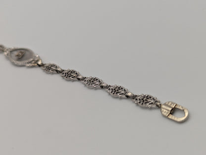 Art Deco 14k White Gold Camphor Diamond Bracelet 6" Vintage Crystal Filigree
