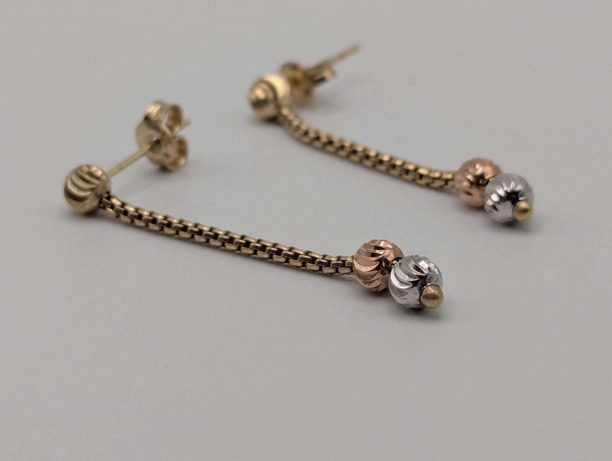 14K Multi- Gold Drop Dangle Earrings Rose White Gold Beaded Chain Drop Earrings