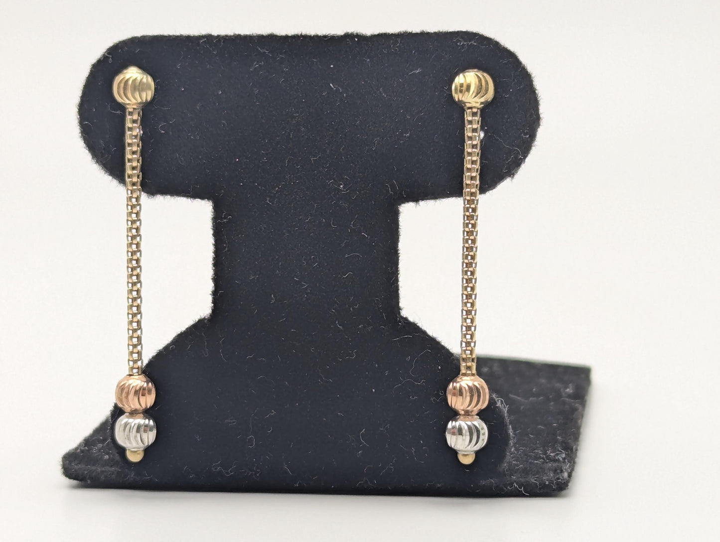 14K Multi- Gold Drop Dangle Earrings Rose White Gold Beaded Chain Drop Earrings