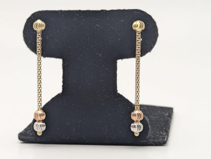 14K Multi- Gold Drop Dangle Earrings Rose White Gold Beaded Chain Drop Earrings