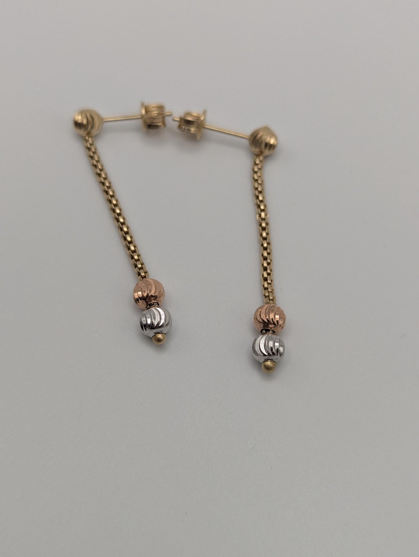 14K Multi- Gold Drop Dangle Earrings Rose White Gold Beaded Chain Drop Earrings