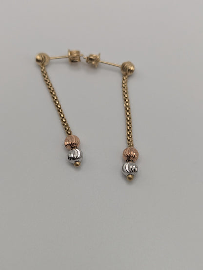 14K Multi- Gold Drop Dangle Earrings Rose White Gold Beaded Chain Drop Earrings