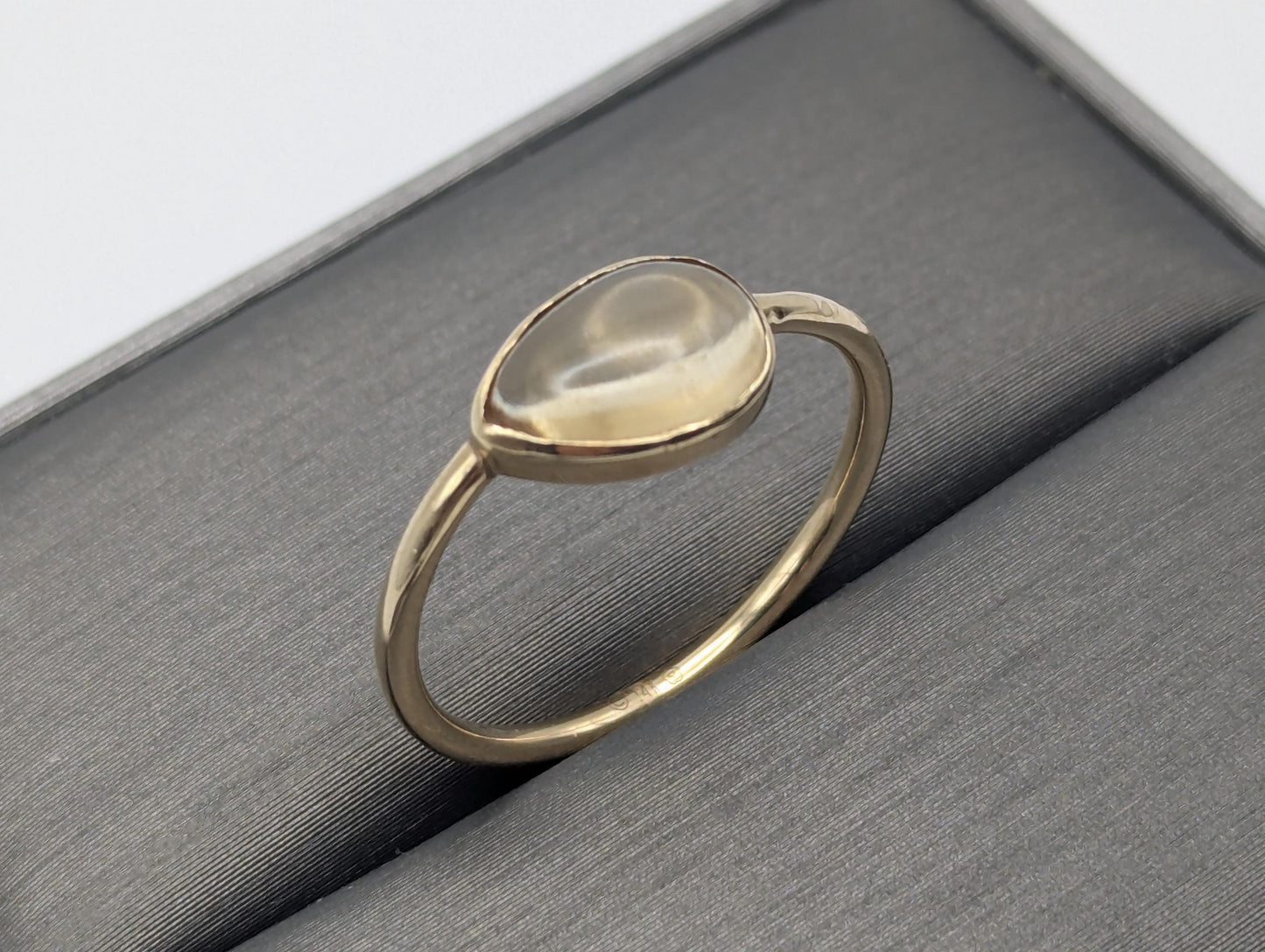 14k Yellow Gold Citrine Stackable Band. Pear Shaped Gold Band.