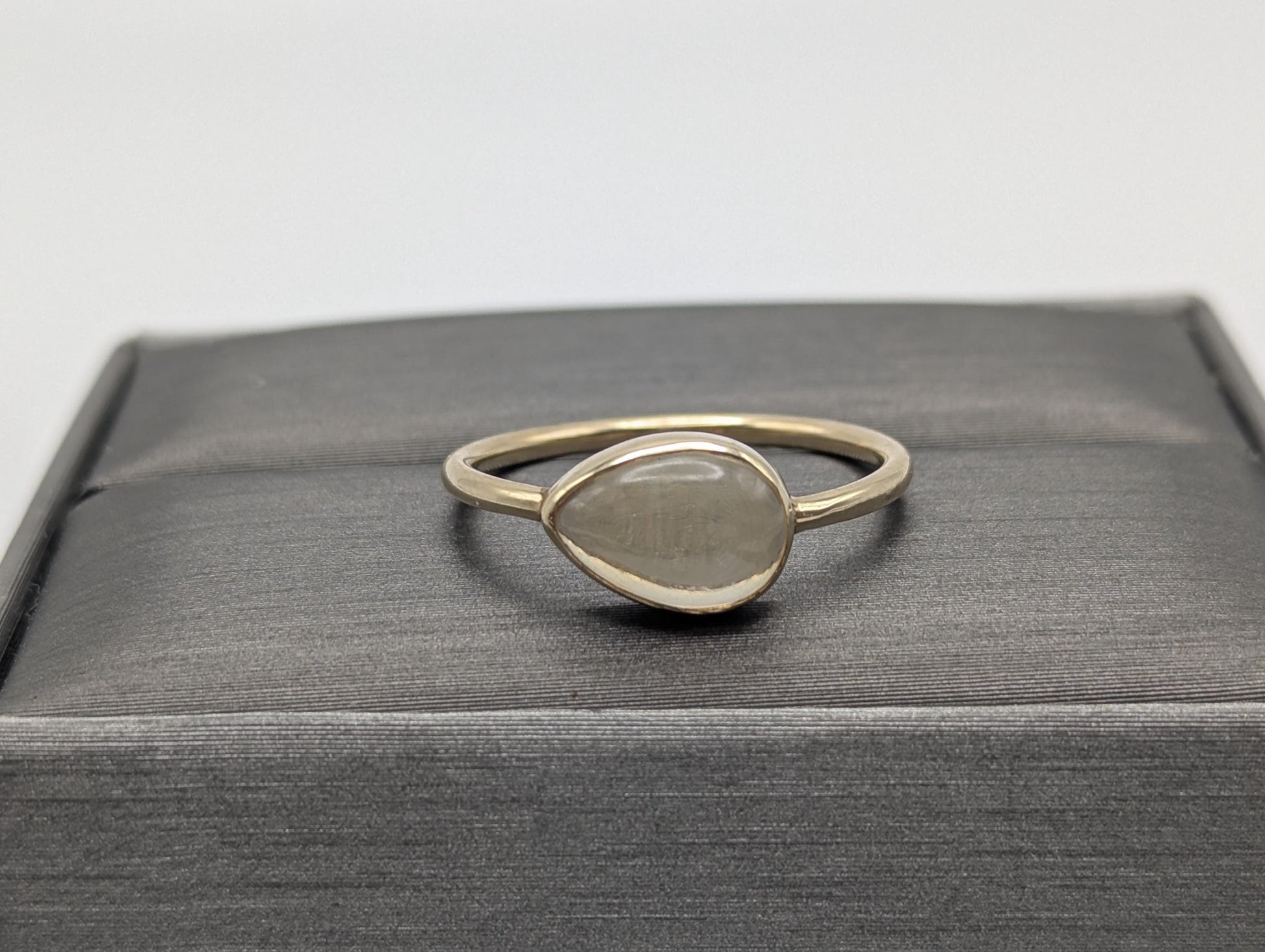 14k Yellow Gold Citrine Stackable Band. Pear Shaped Gold Band.