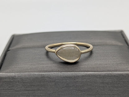 14k Yellow Gold Citrine Stackable Band. Pear Shaped Gold Band.