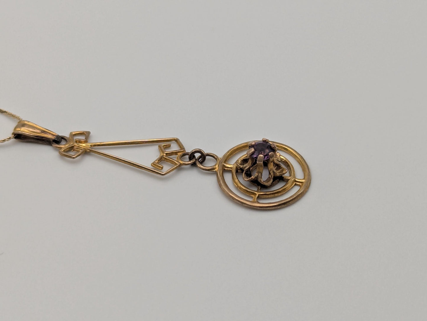 Victorian 14k Italy Lavaliere Amethyst Necklace. Vintage Victorian Necklace. 19"