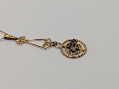 Victorian 14k Italy Lavaliere Amethyst Necklace. Vintage Victorian Necklace. 19"