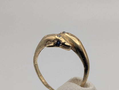 10k Yellow Gold Dolphin Sapphire Diamond Promise Ring Band FREE RESIZE