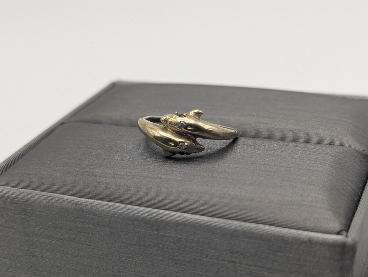 10k Yellow Gold Dolphin Sapphire Diamond Promise Ring Band FREE RESIZE