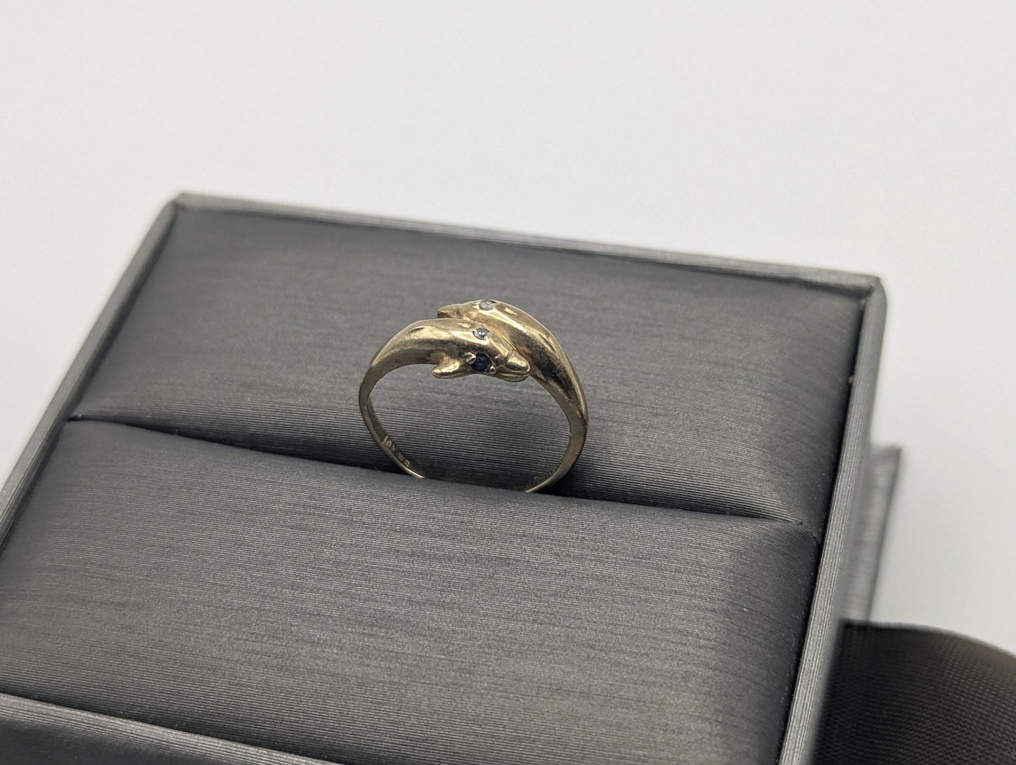 10k Yellow Gold Dolphin Sapphire Diamond Promise Ring Band FREE RESIZE