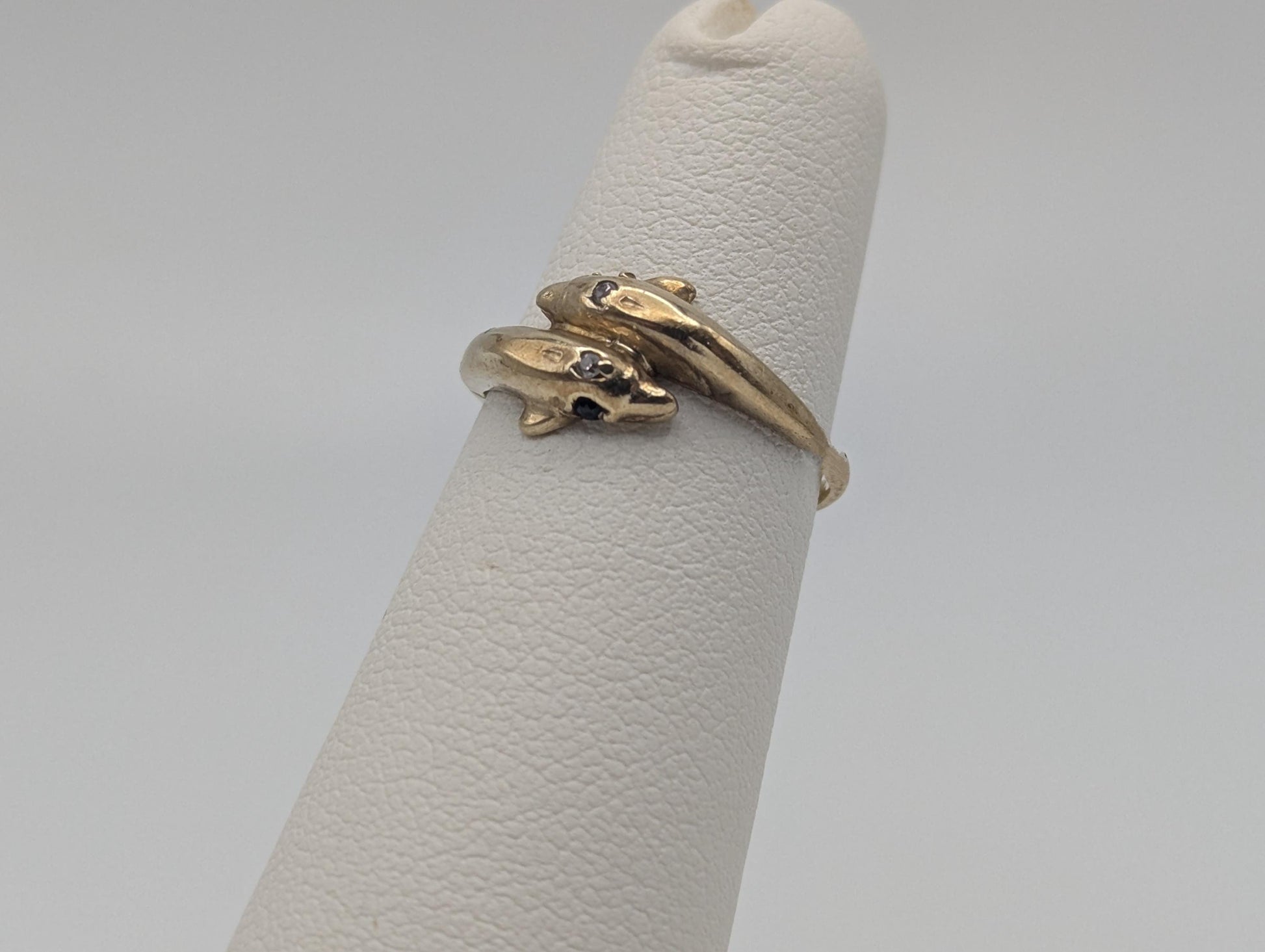 10k Yellow Gold Dolphin Sapphire Diamond Promise Ring Band FREE RESIZE