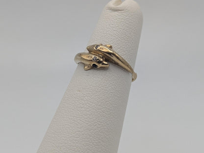 10k Yellow Gold Dolphin Sapphire Diamond Promise Ring Band FREE RESIZE