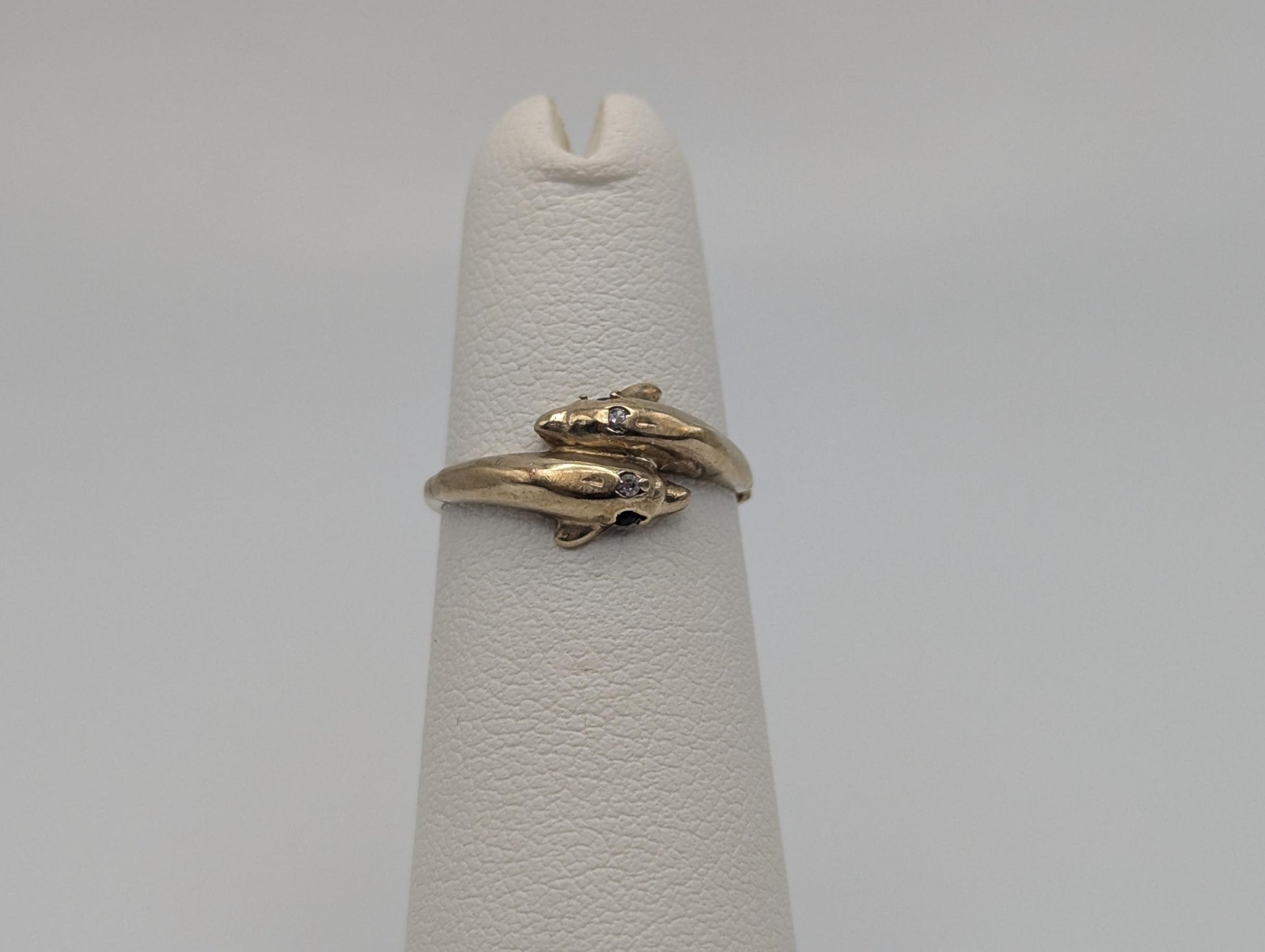 10k Yellow Gold Dolphin Sapphire Diamond Promise Ring Band FREE RESIZE