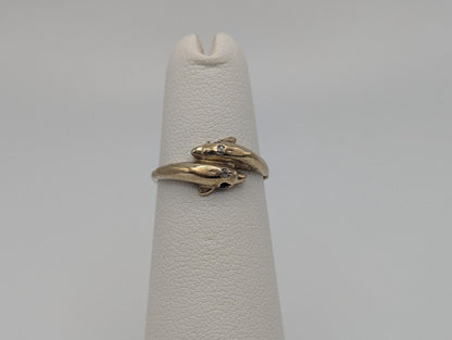 10k Yellow Gold Dolphin Sapphire Diamond Promise Ring Band FREE RESIZE