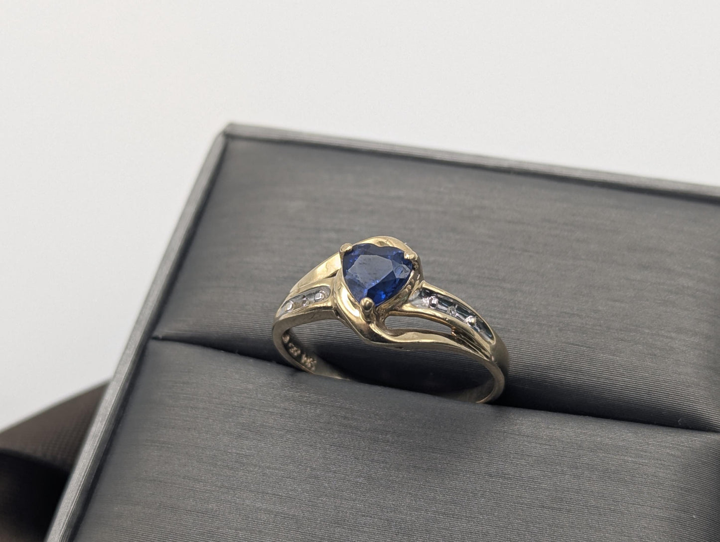10k Yellow Gold Diamond Sapphire Diamond Band. 10k Sapphire Solitaire Ring. Promise Ring.