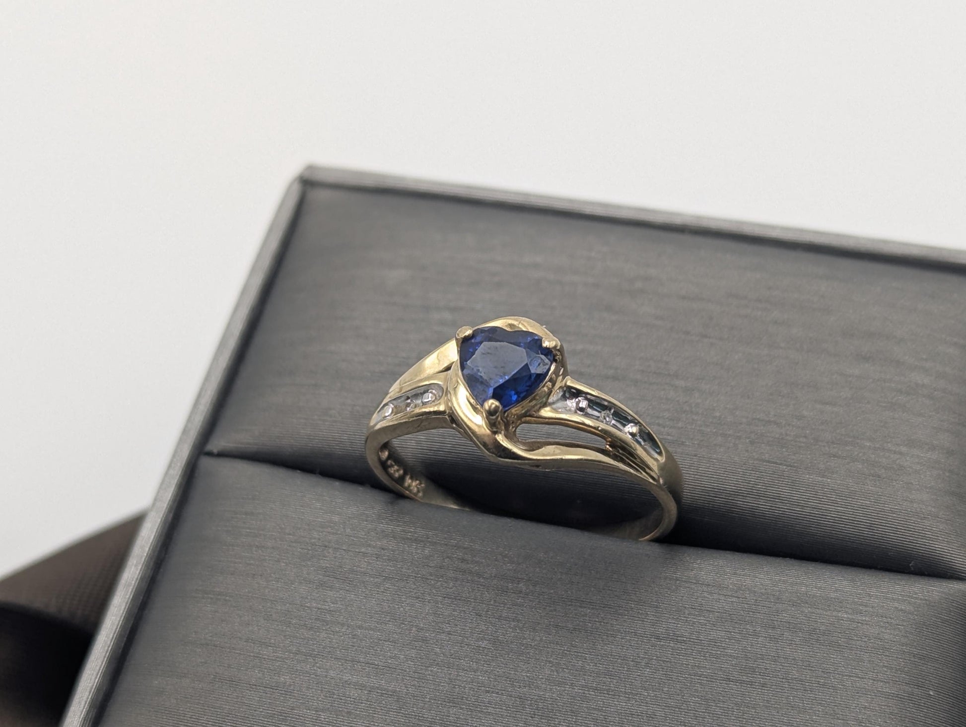 10k Yellow Gold Diamond Sapphire Diamond Band. 10k Sapphire Solitaire Ring. Promise Ring.