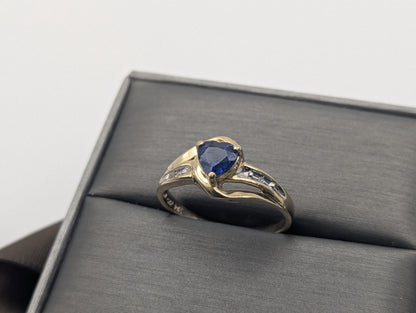 10k Yellow Gold Diamond Sapphire Diamond Band. 10k Sapphire Solitaire Ring. Promise Ring.