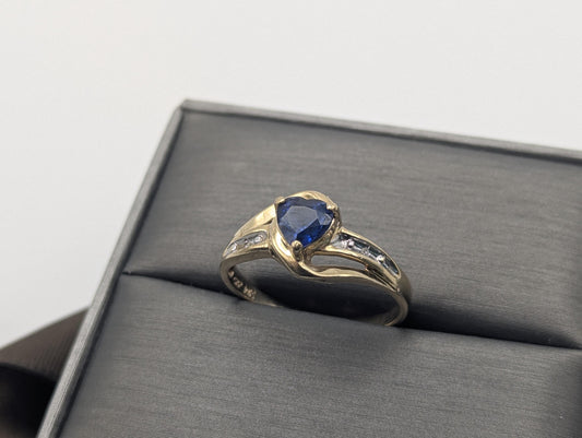 10k Yellow Gold Diamond Sapphire Diamond Band. 10k Sapphire Solitaire Ring. Promise Ring.