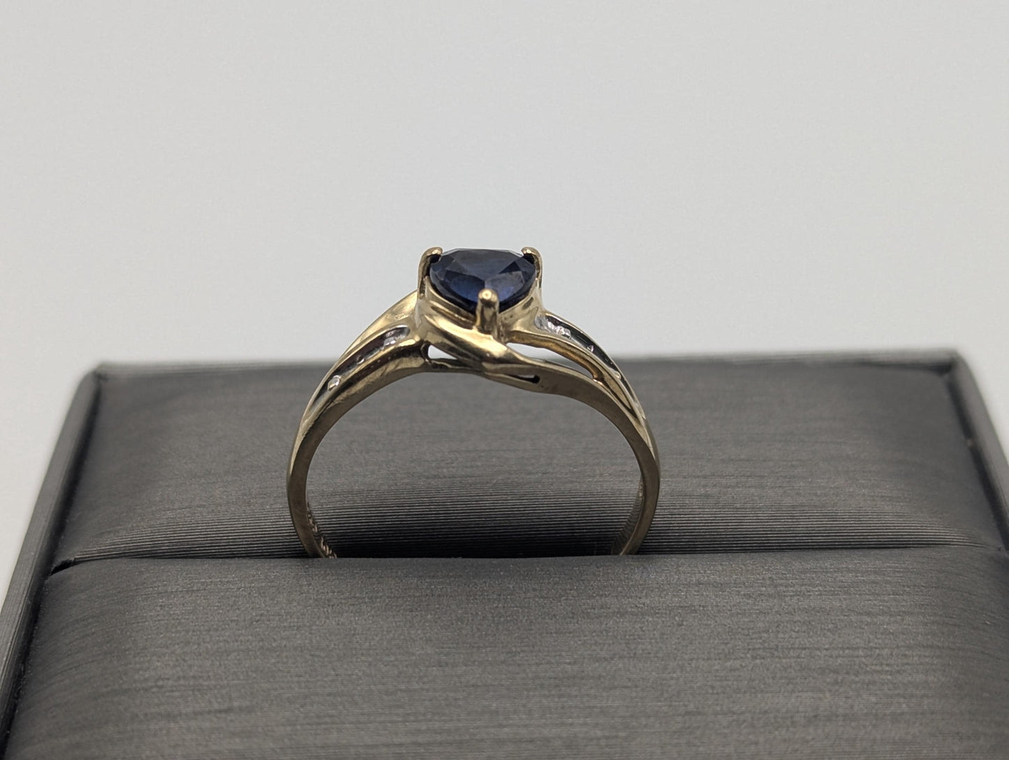 10k Yellow Gold Diamond Sapphire Diamond Band. 10k Sapphire Solitaire Ring. Promise Ring.