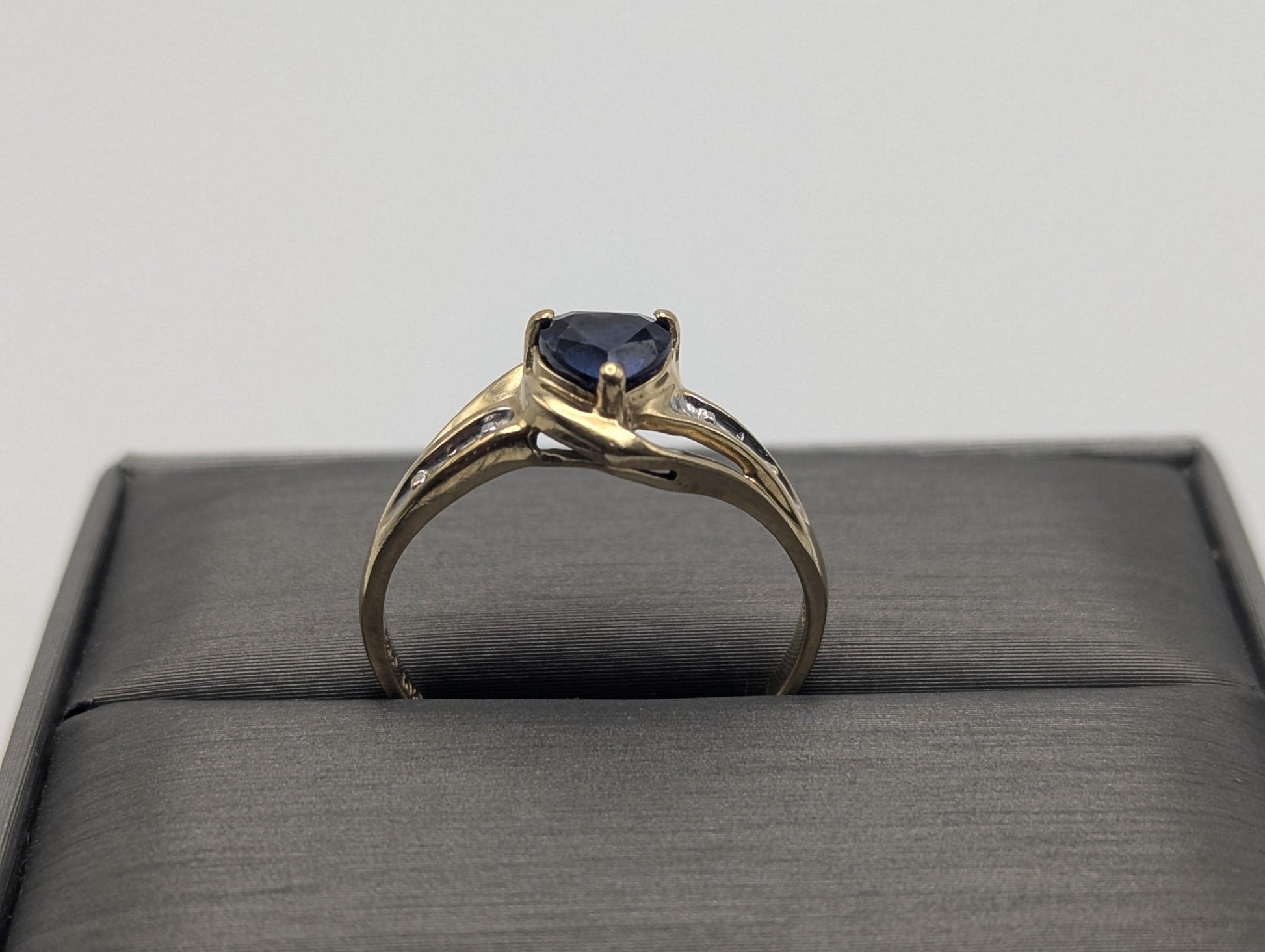 10k Yellow Gold Diamond Sapphire Diamond Band. 10k Sapphire Solitaire Ring. Promise Ring.