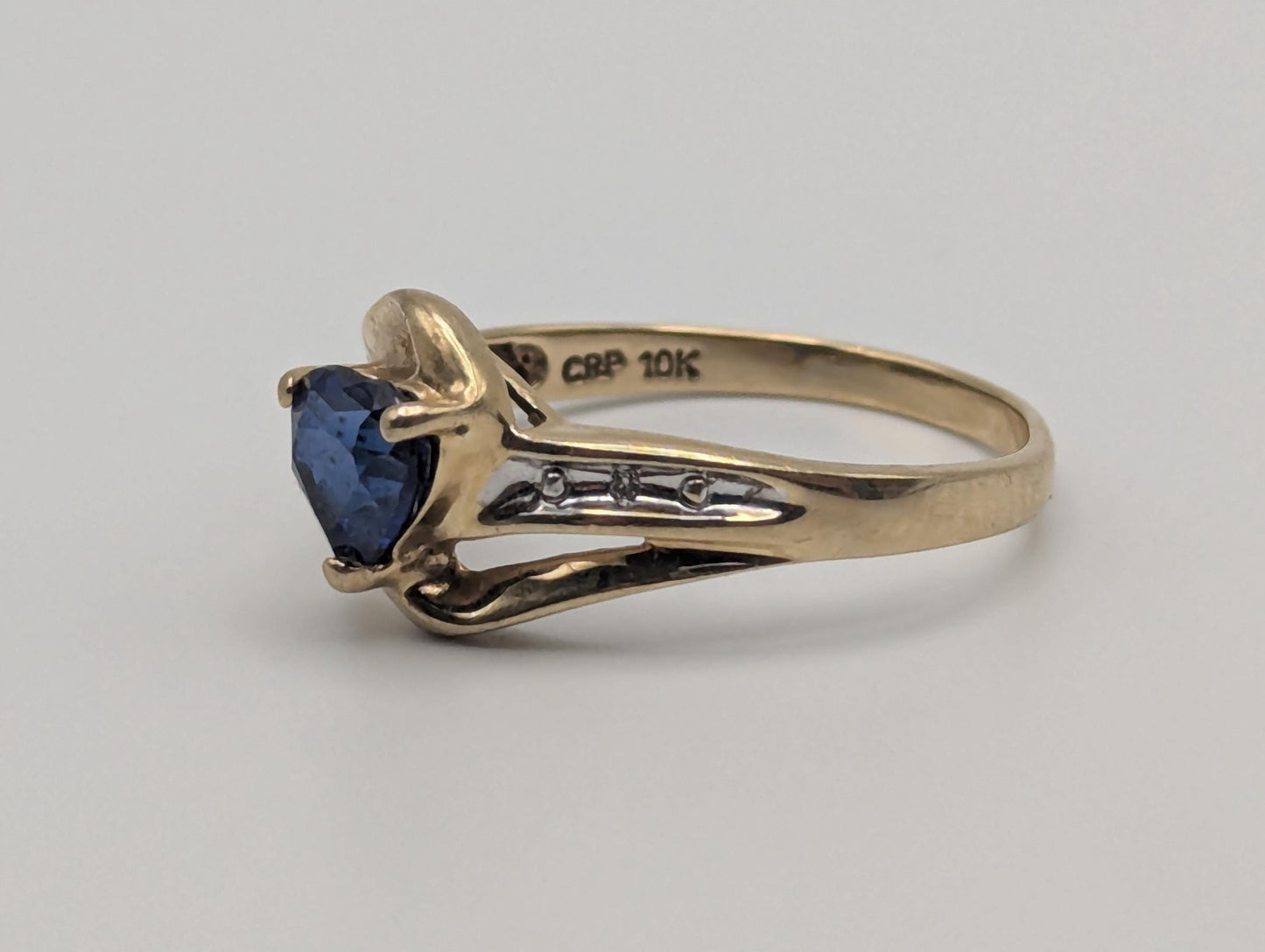 10k Yellow Gold Diamond Sapphire Diamond Band. 10k Sapphire Solitaire Ring. Promise Ring.